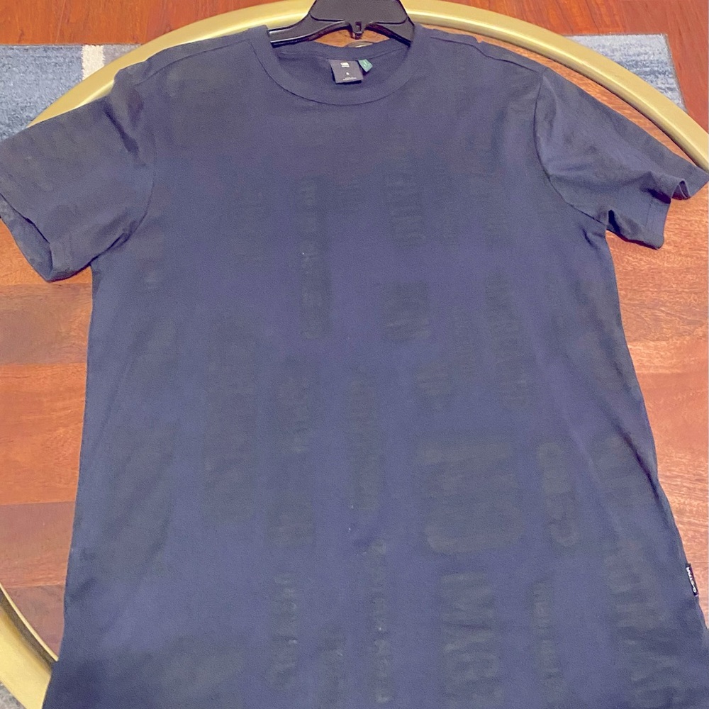 Mens G-Star Raw Navy Blue Tee Shirt with embedded logo.